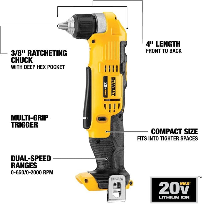 DEWALT 20V MAX* Lithium Ion 3/8 in. Right Angle Drill/Driver (Tool Only)