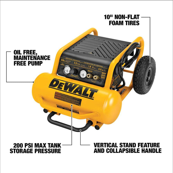 DEWALT Air Compressor, 225-Psi Max, Hand Carry with Wheels, 4-1/2 Gallon