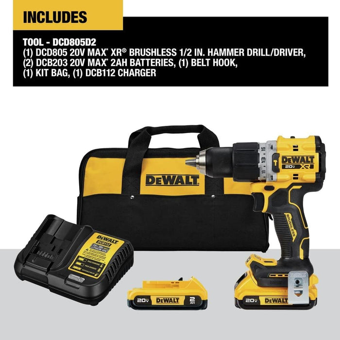 DEWALT 20V MAX* XTREME Cordless Brushless 1/2 in Hammer Drill Kit (2) Lithium Ion Batteries with Charger