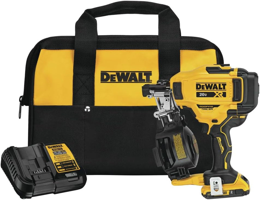 DEWALT 20V MAX Lithium-Ion 15-Degree Electric Cordless Roofing Nailer Kit with 2.0Ah Battery Charger and Bag