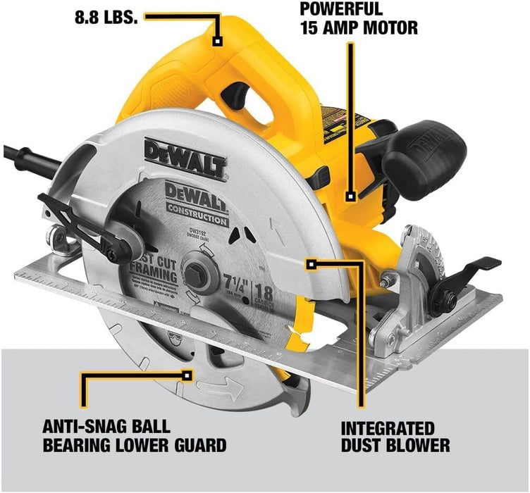 DEWALT 7-1/4-Inch Circular Saw, Lightweight, Corded