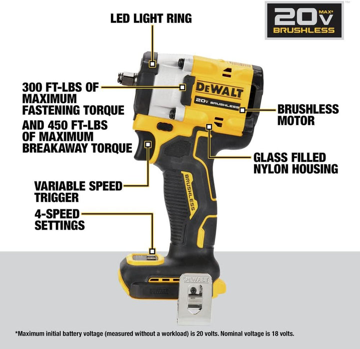 DEWALT ATOMIC 20V MAX* 3/8 in. Cordless Impact Wrench with Hog Ring Anvil (Tool Only) (DCF923B)