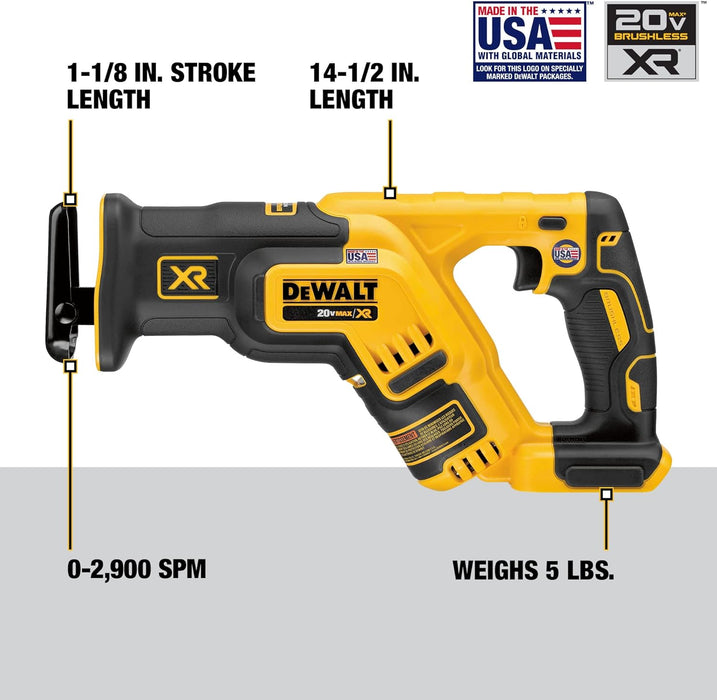 DEWALT 20V MAX XR Cordless Brushless Compact Reciprocating Saw (Tool Only)