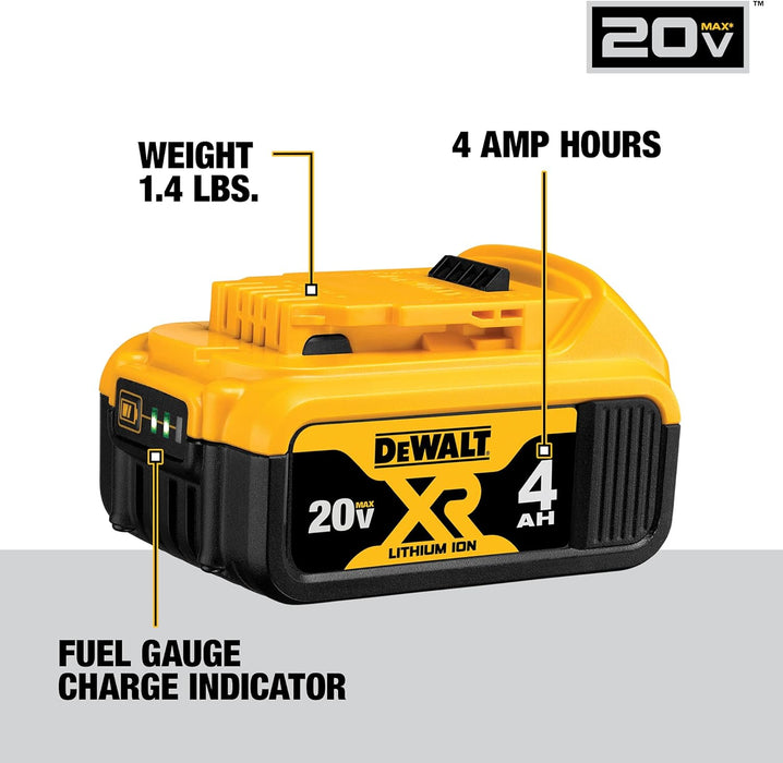 DEWALT 20V MAX Compact Lithium-Ion 2.0Ah Battery Pack (2 Pack) and 20V MAX XR Lithium-Ion 4.0Ah Battery Pack (2 Pack)