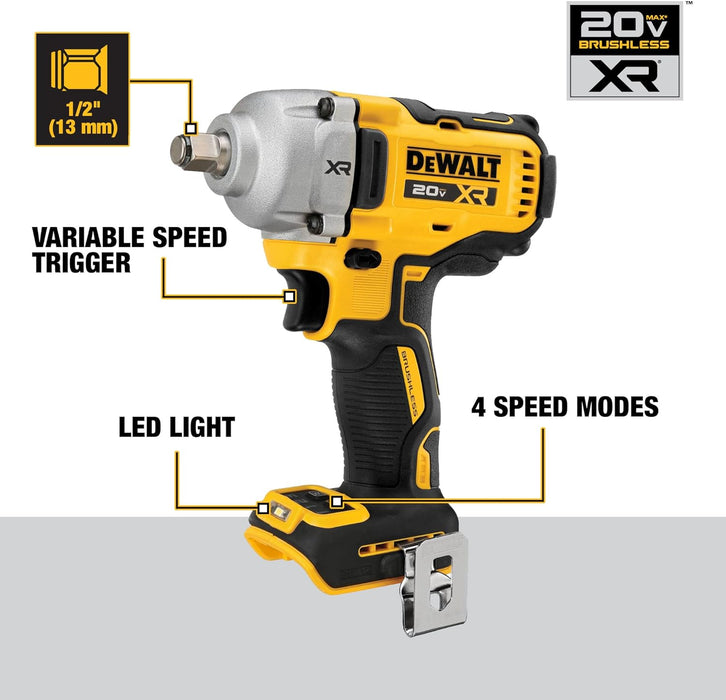 DEWALT 20V MAX* XR 1/2 in. Mid-Range Impact Wrench with Hog Ring Anvil (Tool Only)