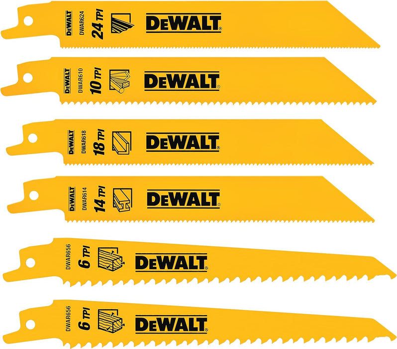 DEWALT Reciprocating Saw Blades, Metal/Wood Cutting Set, 6-Piece