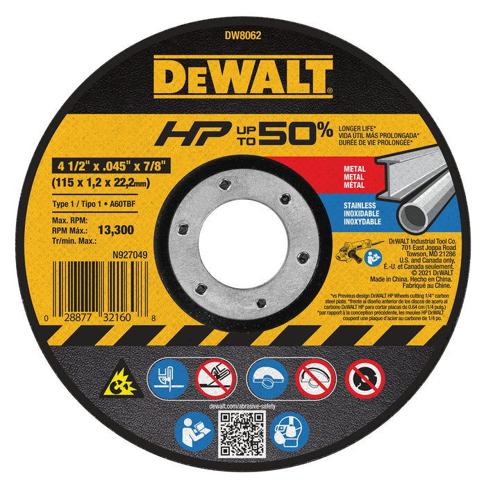 DEWALT 4-1/2-Inch Diameter By .045-Inch Thick Metal Cutting Abrasive Wheel With 7/8-Inch Arbor