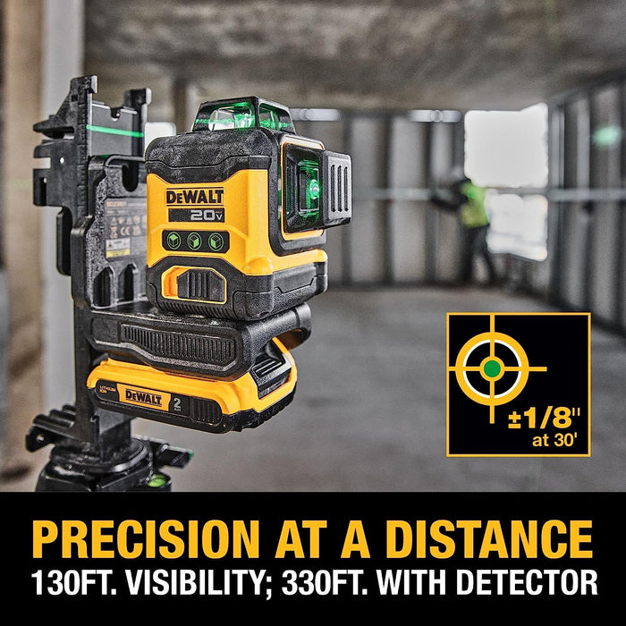 DeWALT DCLE34031D1 Line Laser Kit, 130 ft, +/-1/8 in Accuracy, 2 -Beam, 3 -Line, Green Laser