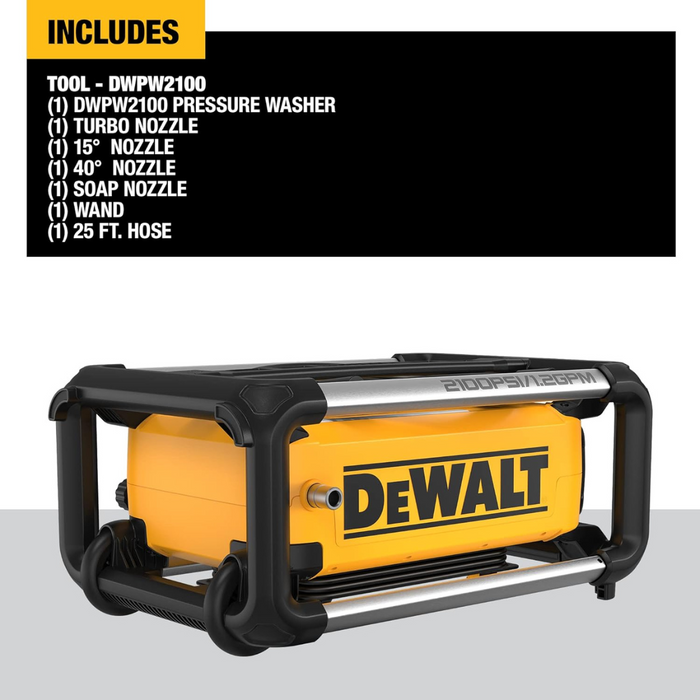 DeWALT DWPW2100 Electric Cold Water Pressure Washer, 13 A, Axial Cam Pump, 2100 psi Operating, 1.2 gpm