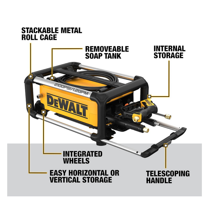 DeWALT DWPW2100 Electric Cold Water Pressure Washer, 13 A, Axial Cam Pump, 2100 psi Operating, 1.2 gpm