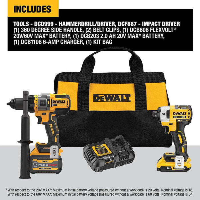 DEWALT 20V MAX 2 Tool Kit Including Hammer Drill/Driver with FLEXV Advantage