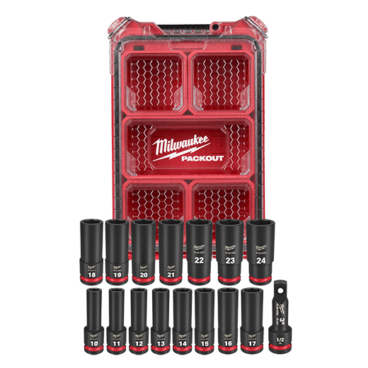 Milwaukee SHOCKWAVE Impact Duty 1/2" Drive Metric Deep Well PACKOUT Socket Set (16-Piece)