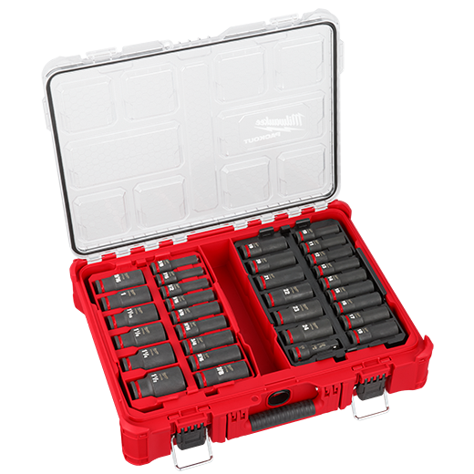 Milwaukee SHOCKWAVE Impact-Duty 1/2 in. Drive Metric and SAE Deep Well Impact PACKOUT Socket Set (31-Piece)