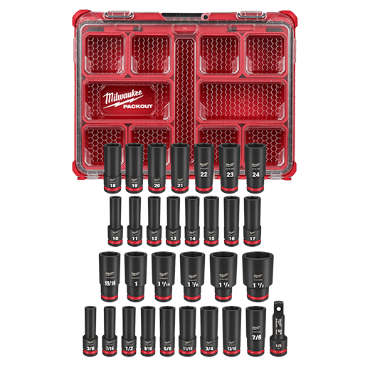 Milwaukee SHOCKWAVE Impact-Duty 1/2 in. Drive Metric and SAE Deep Well Impact PACKOUT Socket Set (31-Piece)