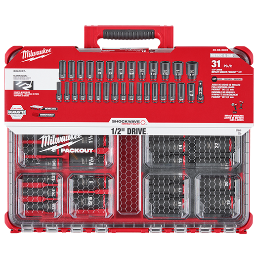 Milwaukee SHOCKWAVE Impact-Duty 1/2 in. Drive Metric and SAE Deep Well Impact PACKOUT Socket Set (31-Piece)