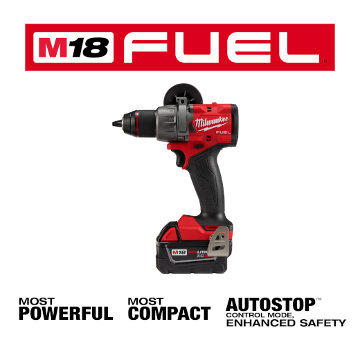 Milwaukee M18 FUEL 18V Lithium-Ion Brushless Cordless 1/2 in. Drill/Driver Kit W/(2) 5.0Ah Batteries, Charger, and Hard Case