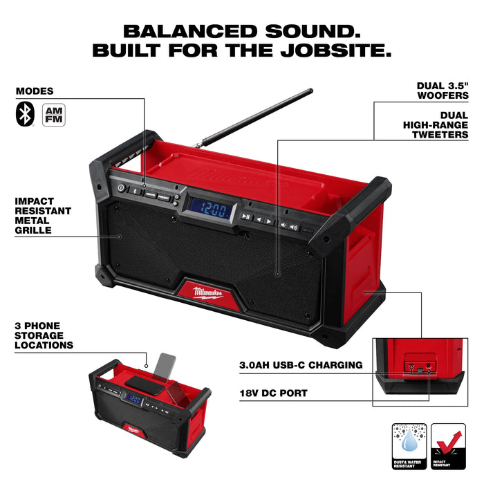 Milwaukee M18 18V Lithium-Ion Cordless Jobsite Radio  (2952-20) 