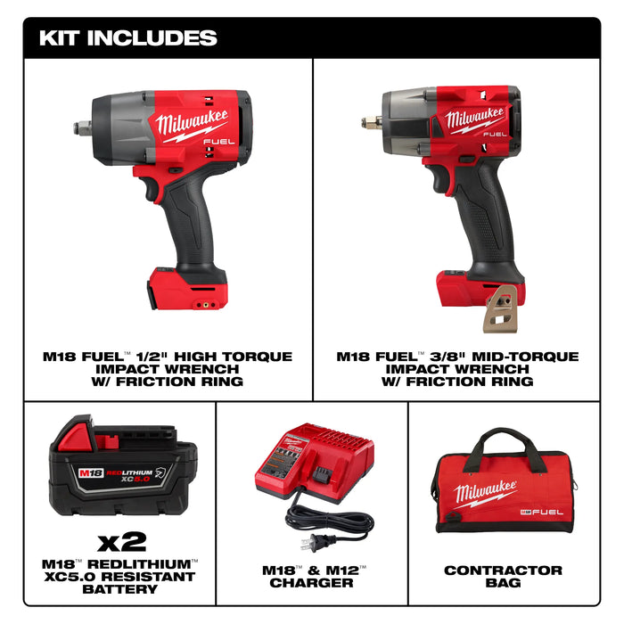 Milwaukee M18 FUEL 18-Volt Lithium-Ion Brushless Cordless High Torque 1/2 in. and Mid-Torque 3/8 in. Impact Wrench Combo Kit