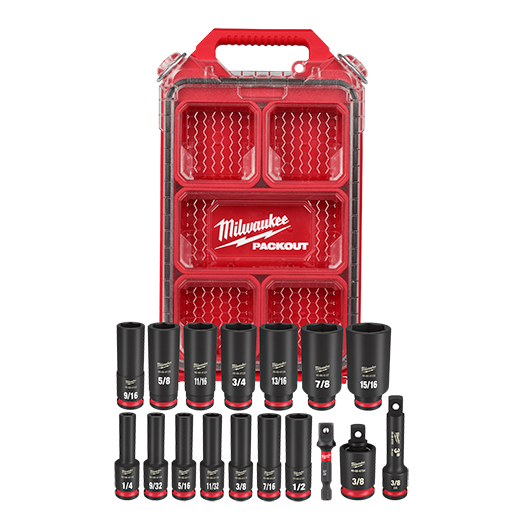 Milwaukee SHOCKWAVE Impact-Duty 3/8 in. Drive SAE Deep Well Impact PACKOUT Socket Set (17-Piece)