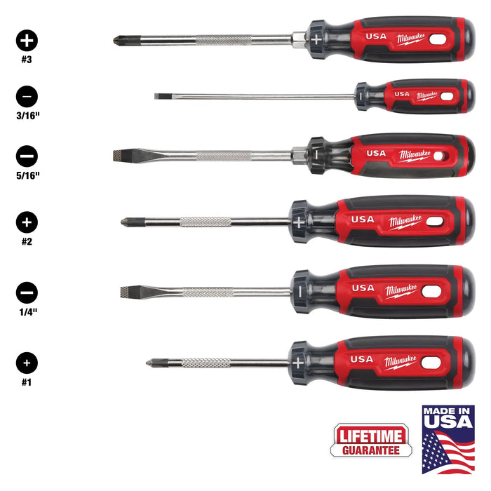 Milwaukee MT200-6 Screwdriver Set, 6-Piece, Boron-Infused Steel, Chrome, Multi-Color