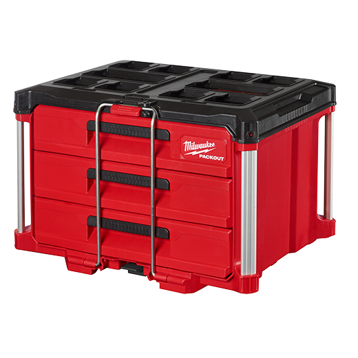 Milwaukee PACKOUT 48-22-8443 Tool Box, 50 lb, Polypropylene, Black/Red, 22.2 in L x 16.3 in W x 14.3 in H Outside