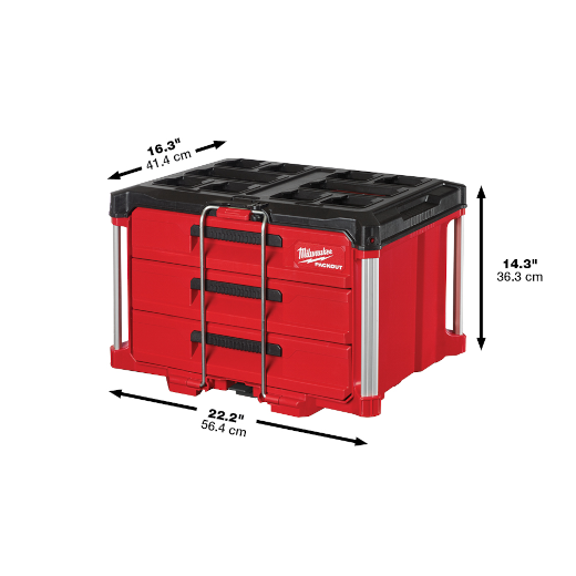 Milwaukee PACKOUT 48-22-8443 Tool Box, 50 lb, Polypropylene, Black/Red, 22.2 in L x 16.3 in W x 14.3 in H Outside