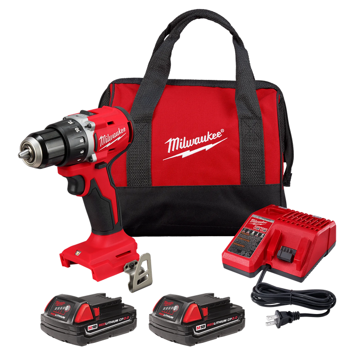 Milwaukee M18 18V Lithium-Ion Brushless Cordless 1/2 in. Compact Drill/Driver Kit with Two 2.0 Ah Batteries, Charger and Case