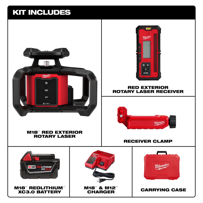 Milwaukee M18™ Red Exterior Rotary Laser Level Kit w/ Receiver