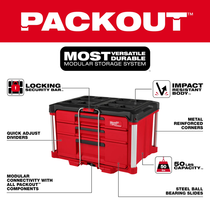 MILWAUKEE PACKOUT™ Multi-Depth 3-Drawer Tool Box