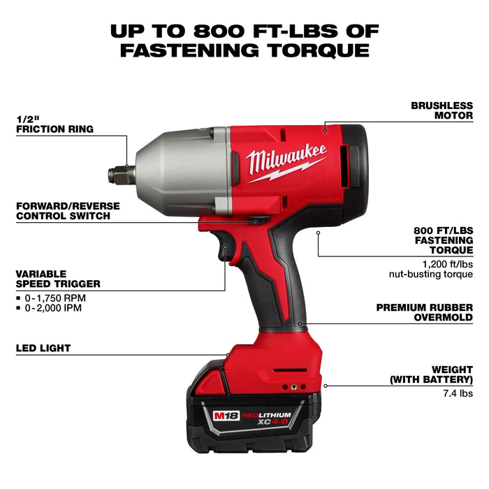 MILWAUKEE M18™ Brushless 1/2" High Torque Impact Wrench w/ Friction Ring Kit