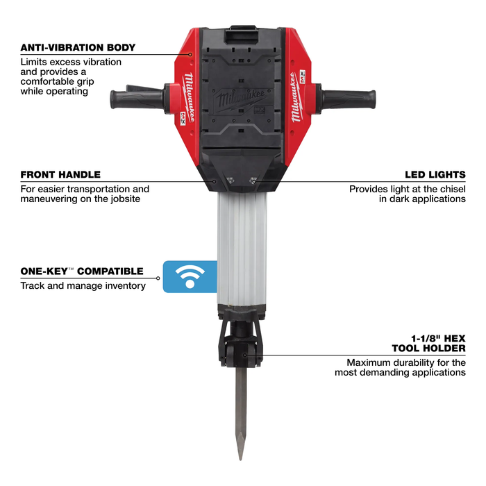 Milwaukee MXF368-1XC Breaker, 1-1/8 in Chuck, Hex Chuck, 1300 bpm, 50 ft-lb Impact Energy