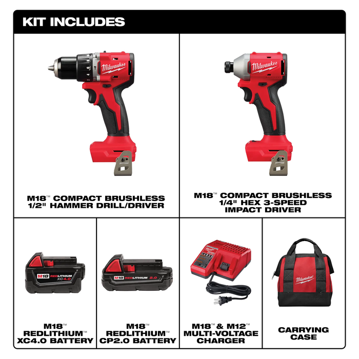 MILWAUKEE - M18™ Compact Brushless 2-Tool Combo Kit