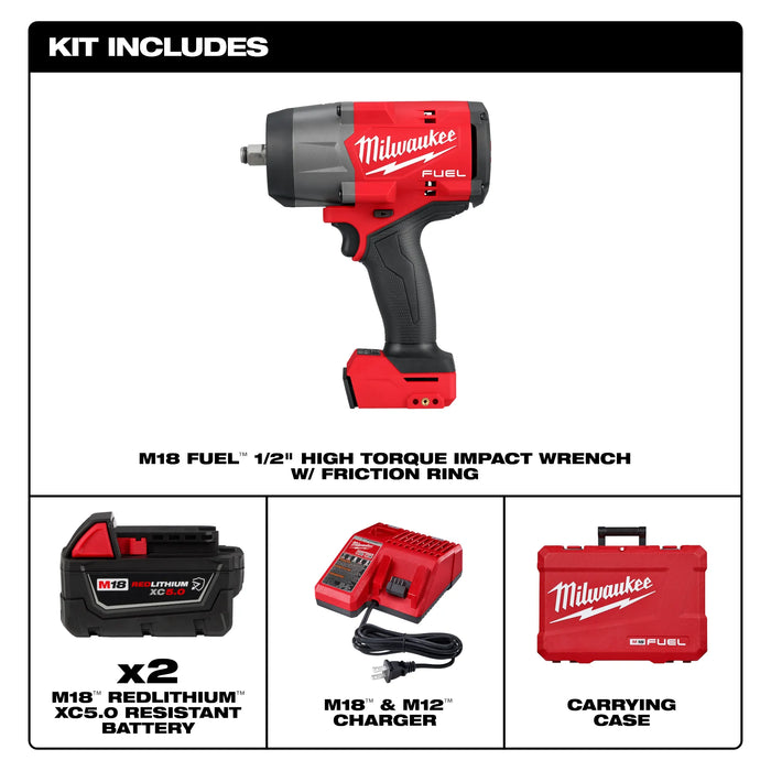 Milwaukee M18 FUEL 18V Lithium-Ion Brushless Cordless High-Torque 1/2 in. Impact Wrench w/Friction Ring Kit