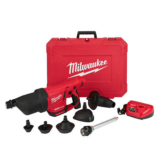 Milwaukee M12 12-Volt Lithium-Ion Cordless Drain Cleaning Airsnake Air Gun Kit with (1) 2.0Ah Battery, Toilet Attachments