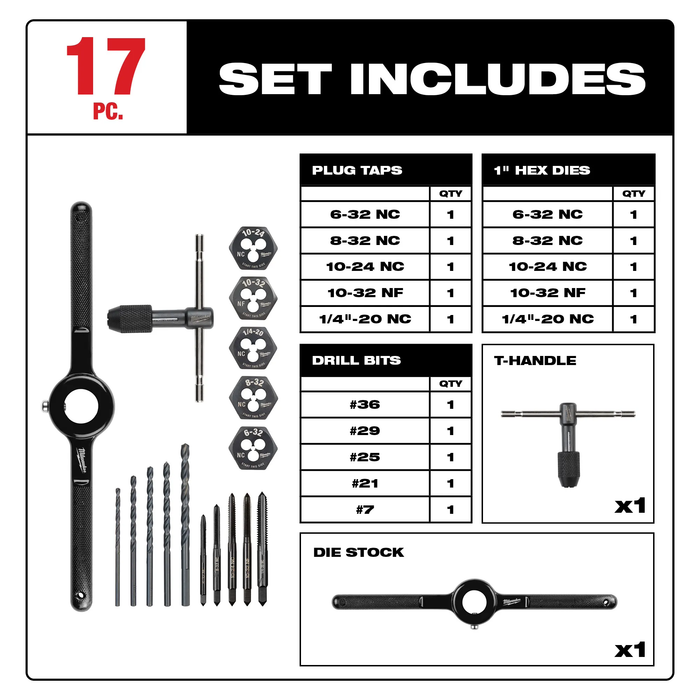 MILWAUKEE - 17PC SAE Tap and Die Set