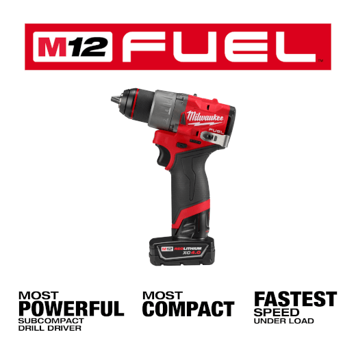 Milwaukee M12 FUEL 12V Lithium-Ion Brushless Cordless 1/2 in. Drill Driver Kit with 4.0Ah and 2.0Ah Battery and Soft Case