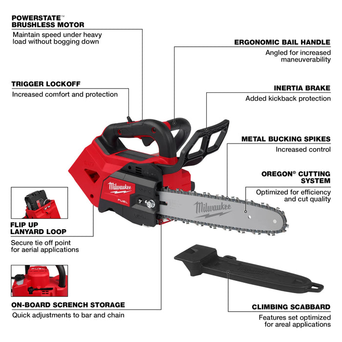 Milwaukee M18 FUEL 12 in. 18V Lithium-Ion Brushless Cordless Battery Top Handle Chainsaw (Tool Only)