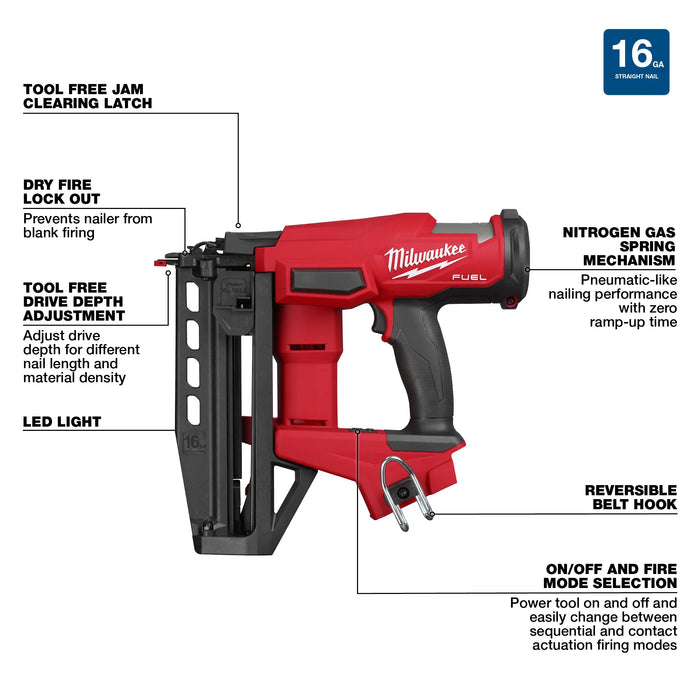 Milwaukee M18 FUEL 18-Volt Lithium-Ion Brushless Cordless Gen ll 16-Gauge Straight Finish Nailer (Tool Only)