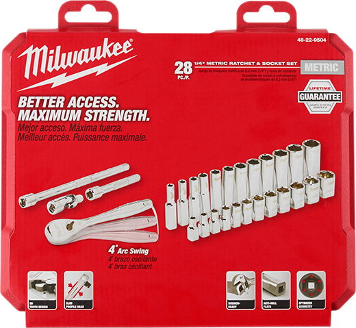 MILWAUKEE - 1/4" Drive 28pc Ratchet & Socket Set - Metric