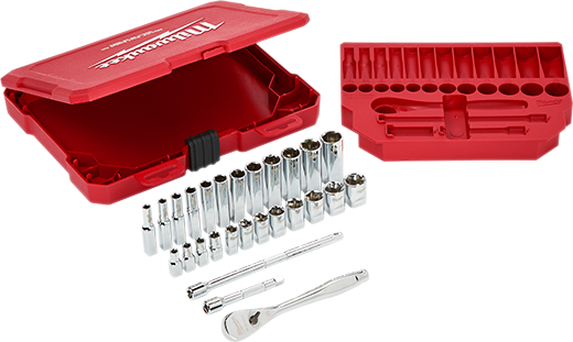 MILWAUKEE - 1/4" Drive 28pc Ratchet & Socket Set - Metric