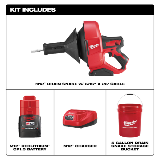 MILWAUKEE M12™ Drain Snake w/ 5/16" Cable