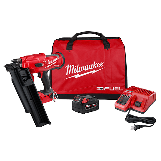 Milwaukee M18 FUEL 3-1/2 in. 18-Volt 21 Deg. Lithium-Ion Brushless Cordless Framing Nailer Kit with 5.0 Ah Battery, Charger, Bag