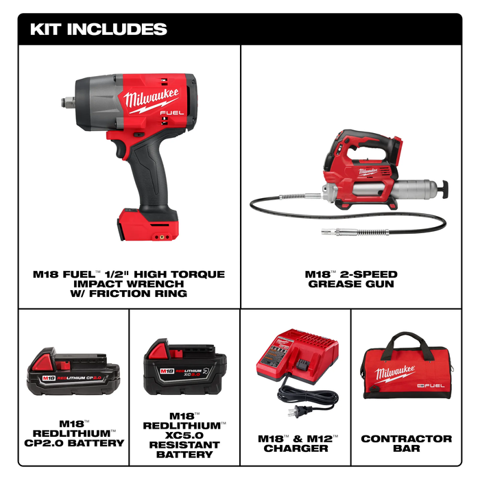 MILWAUKEE - M18 FUEL™ 1/2" HTIW w/ Friction Ring & Grease Gun Combo Kit