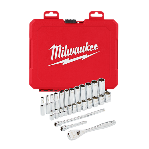 MILWAUKEE - 1/4" Drive 28pc Ratchet & Socket Set - Metric